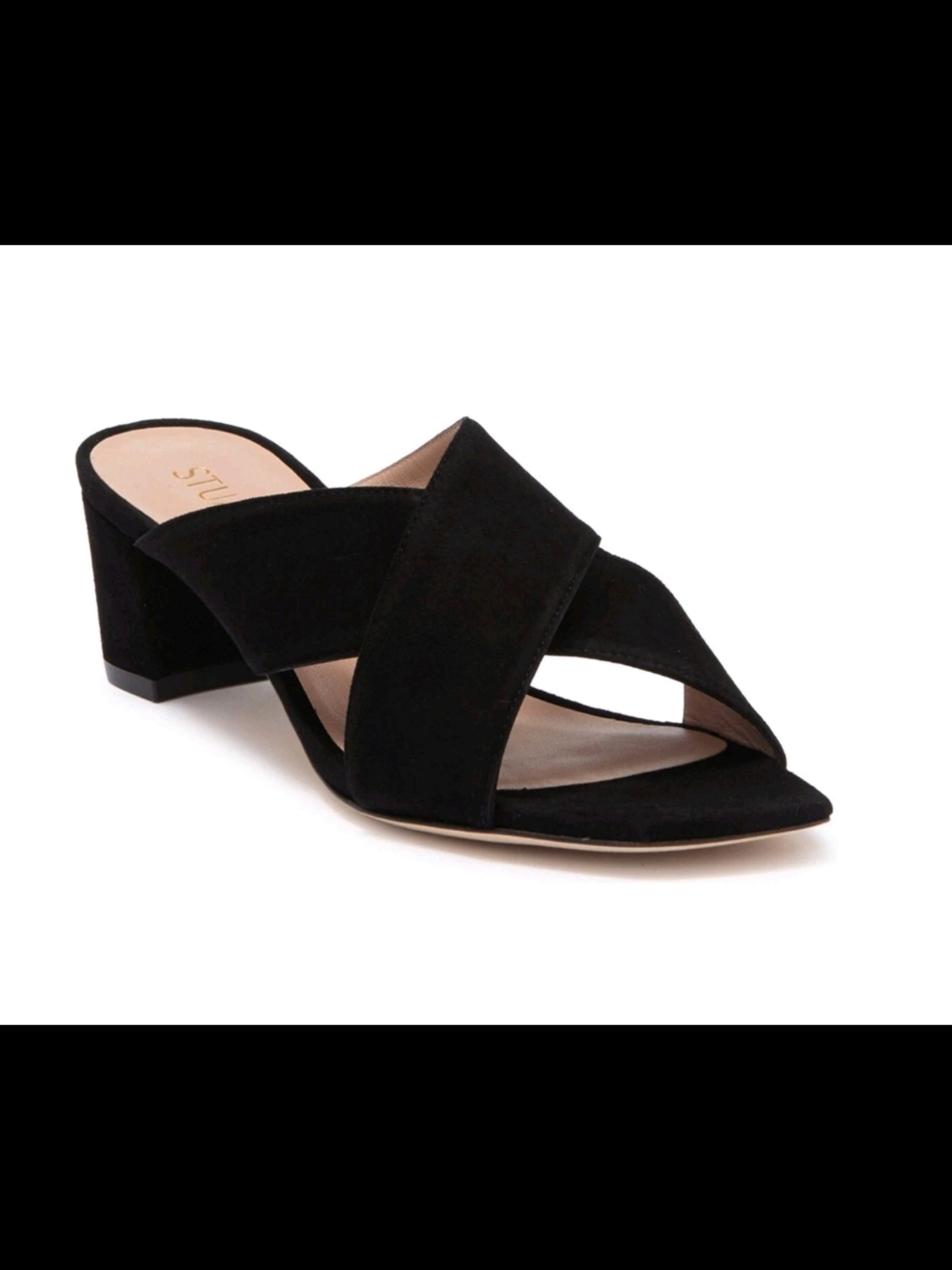 Stuart Weitzman Aletha Black Crisscross Suede Low Block Heel Slide 8